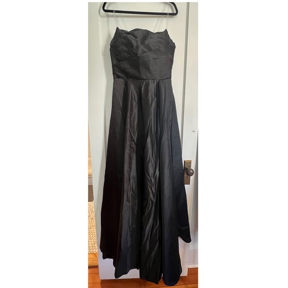 Women's Strapless Satin Dress - Lace Up Back - Picture 5 of 6
